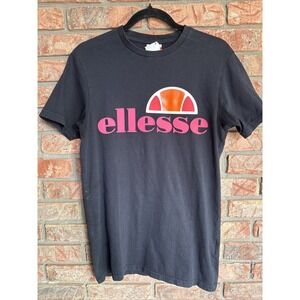 Ellesse Men's Short Sleeve Prado Black Pink Logo Crew Neck T-Shirt Size Small‎
